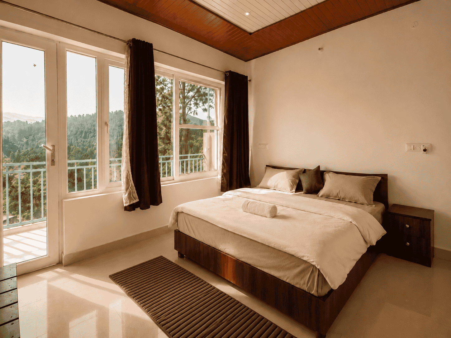 Bedroom with wooden interiors