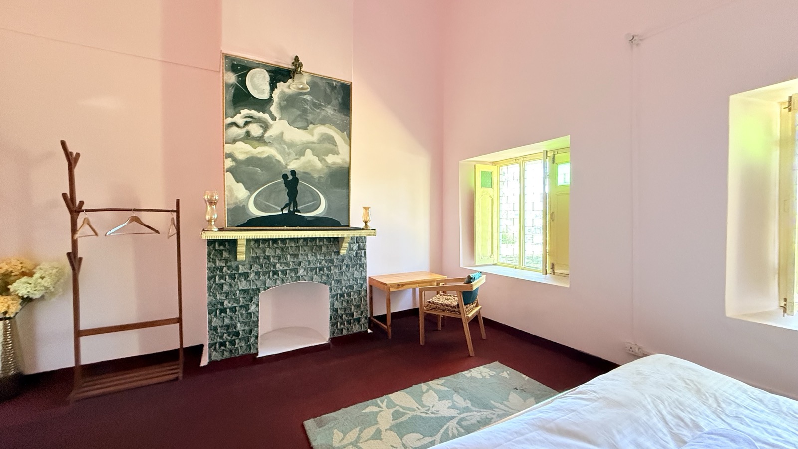 Fireplace with moonlight painting